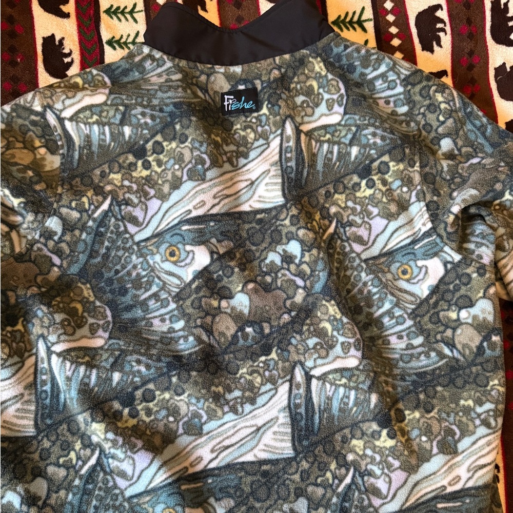 Trout Patterned Button-Up Fleece - image 2